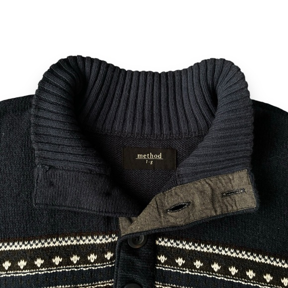 Method Mock Neck Charcoal Grey Sweater w/ White Pattern, 1/4 Button, Men’s Large - Picture 5 of 12